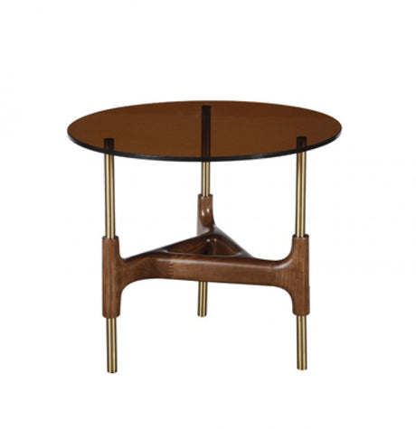 Modrest Lawson Modern Round Walnut & Glass End Table - Home Elegance USA