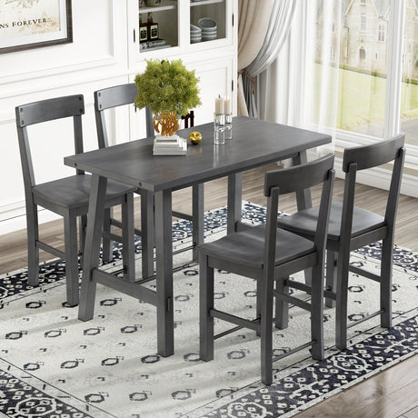 TREXM Minimalist industrial Style 5-Piece Counter Height Dining Table Set Solid Wood & Metal Dining Table with Four Chairs for Small Space (Gray) - Home Elegance USA