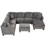 122.1" *91.3" 4pcs Sectional Sofa with Ottoman with Right Side Chaise velvet fabric Dark Gray | Home Elegance USA