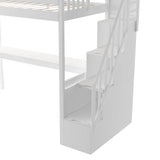 Twin Size Loft Bed with Staircase and Built-in Desk ,White - Home Elegance USA