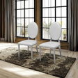 Leatherette Dining Chair Set of 2, Oval Backrest Design and Stainless Steel Legs