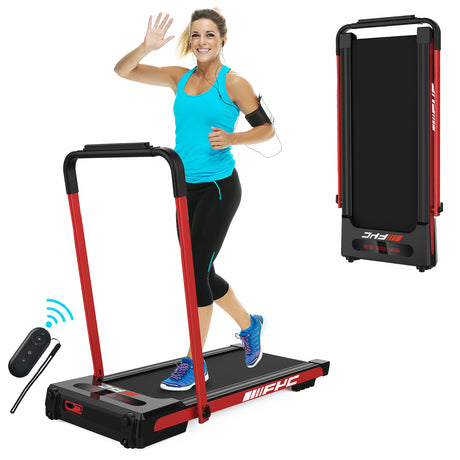 FYC 2 in 1 Under Desk Treadmill - 2.5 HP Folding Treadmill for Home, Installation-Free Foldable Treadmill Compact Electric Running Machine, Remote Control & LED Display Walking Running Jogging, Red