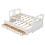 Twin over Twin Wood Bunk Bed with Trundle and Drawers,White - Home Elegance USA