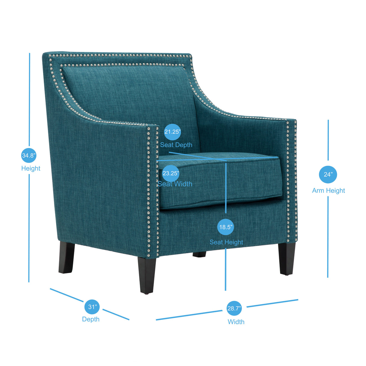 Trinity Teal Accent Chair - Home Elegance USA
