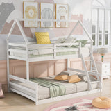 Twin over Full House Bunk Bed with Built-in Ladder,White - Home Elegance USA