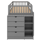 Twin over Twin Bunk Bed with Attached Cabinet and Shelves Storage ,Gray (OLD SKU:GX000513AAE) - Home Elegance USA
