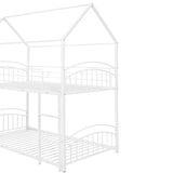 Twin Over Twin Metal Bunk Bed With Slide,Kids House Bed White - Home Elegance USA