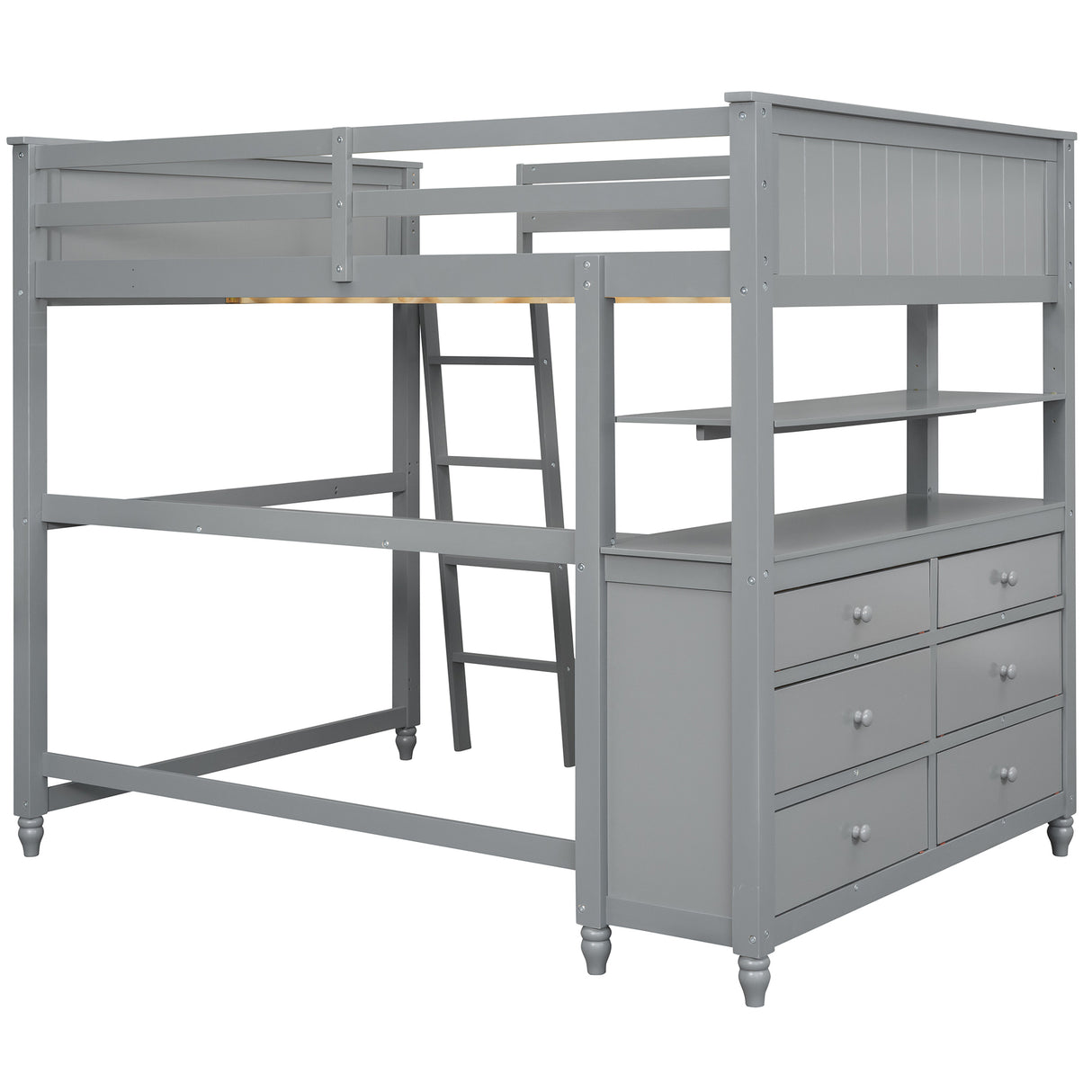 Full size Loft Bed with Drawers and Desk, Wooden Loft Bed with Shelves - Gray(OLD SKU:LT000529AAE) Home Elegance USA