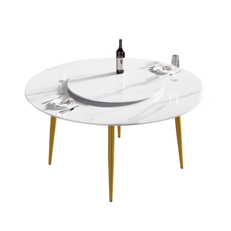 59.05"Modern artificial stone round golden metal dining table - can accommodate 6 people - 31.5"white artificial stone turntable - W1535S00012 - image - 8