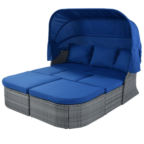 U_STYLE Outdoor Patio Furniture Set Daybed Sunbed with Retractable Canopy Conversation Set Wicker Furniture （As same as WY000281AAV）