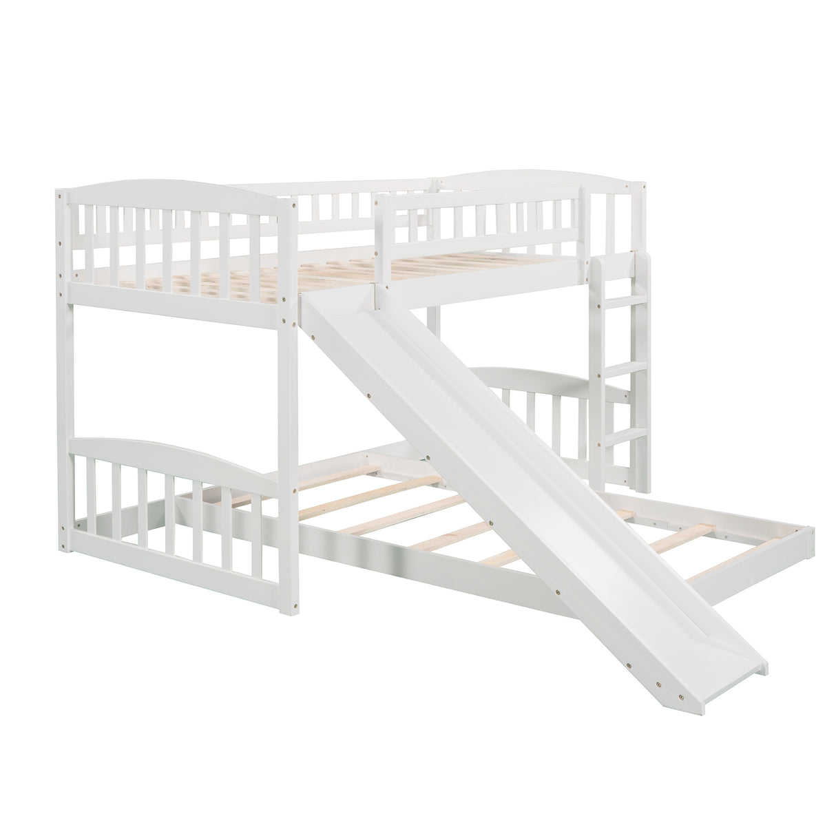 Twin Over Twin Bunk Bed with Slide and Ladder, White(OLD SKU :LP000514AAK) - Home Elegance USA