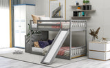 Twin over Twin Bunk Bed with Convertible Slide and Stairway, Gray - Home Elegance USA