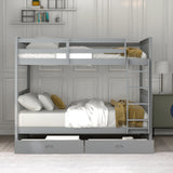 Full-Over-Full Bunk Bed with Ladders and Two Storage Drawers (Gray) - Home Elegance USA