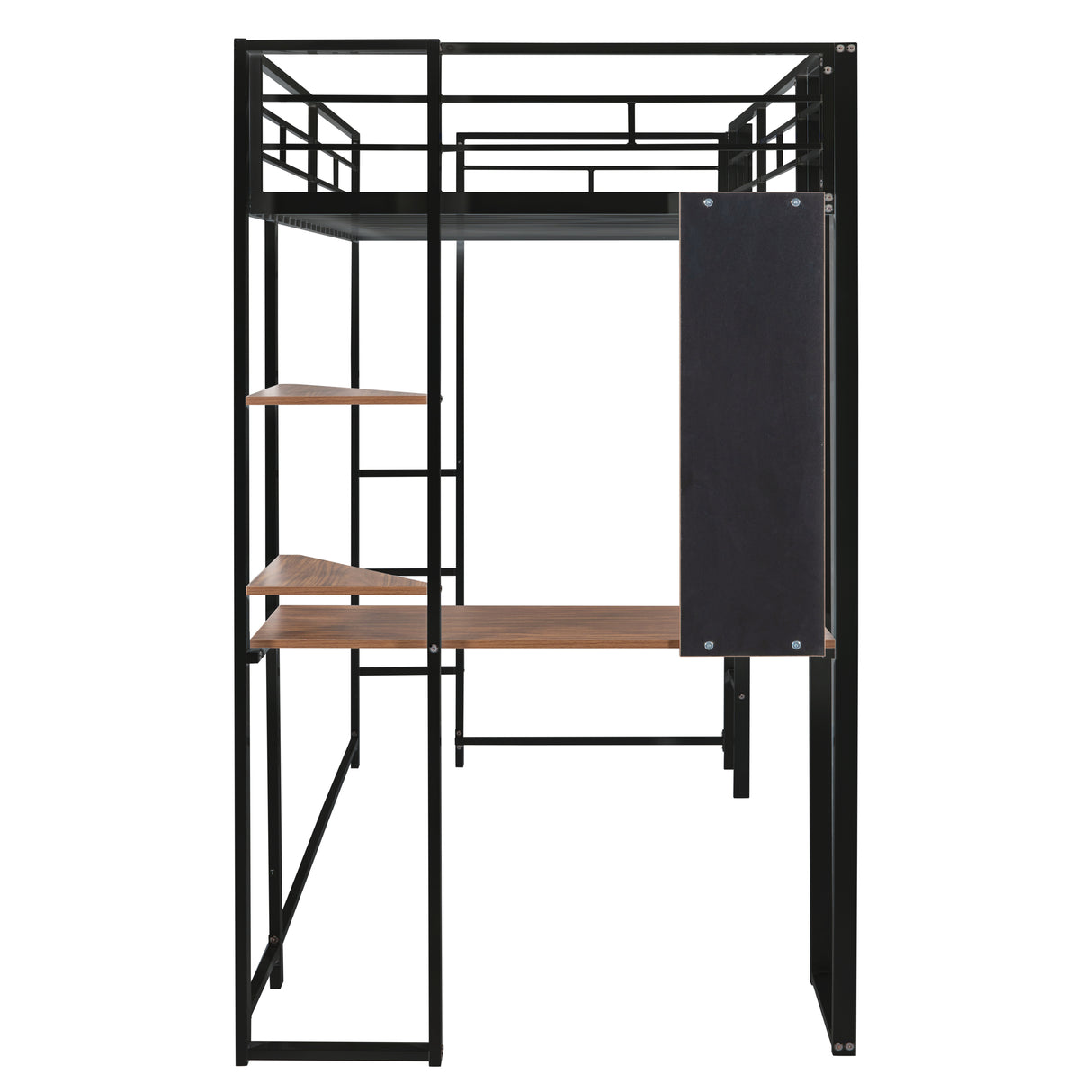 Twin Metal Loft Bed with 2 Shelves and one Desk ,BLACK(Old SKU: MF281206AAB)