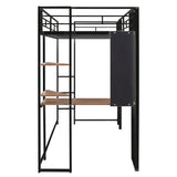 Twin Metal Loft Bed with 2 Shelves and one Desk ,BLACK(Old SKU: MF281206AAB)