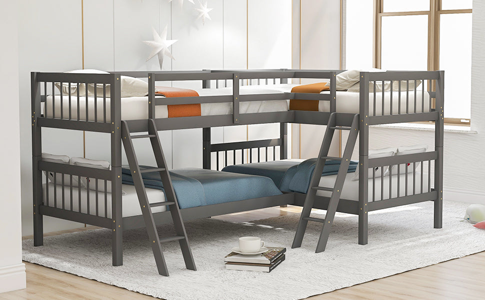 L-Shaped Bunk Bed with Ladder,Twin Size-Gray(OLD SKU :LP000020AAE) - Home Elegance USA