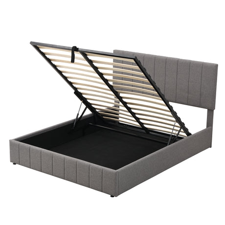 Queen size Upholstered Platform bed with a Hydraulic Storage System - Gray - Home Elegance USA