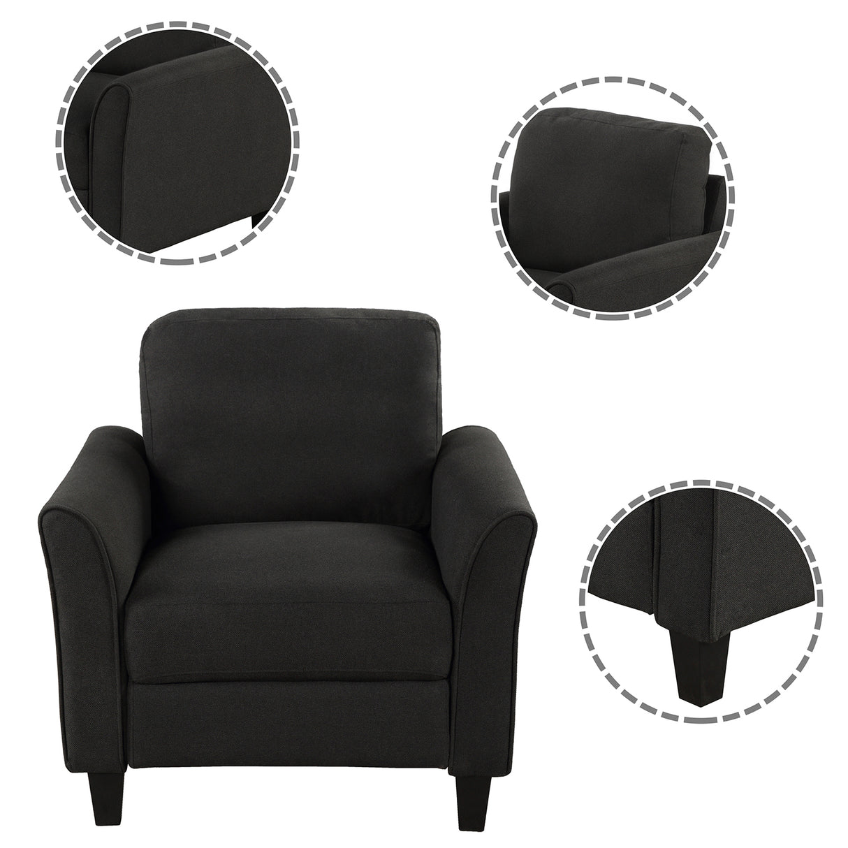 Living Room Furniture chair  and 3-seat Sofa (Black) Home Elegance USA