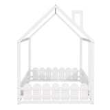 （Slats are not included) Full Size Wood Bed House Bed Frame with Fence, for Kids, Teens, Girls, Boys (White )(OLD SKU:WF281294AAK)