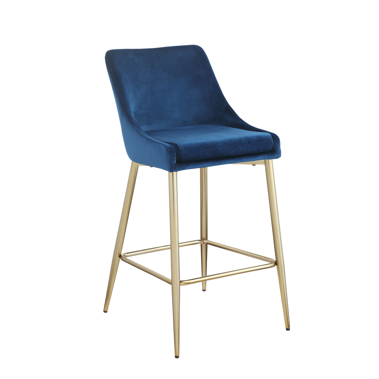 Woker Furniture Contemporary Velvet Upholstered Counter Stool with Brushed Gold Metal Legs and Foot Rest, Set of 2, Blue - Home Elegance USA