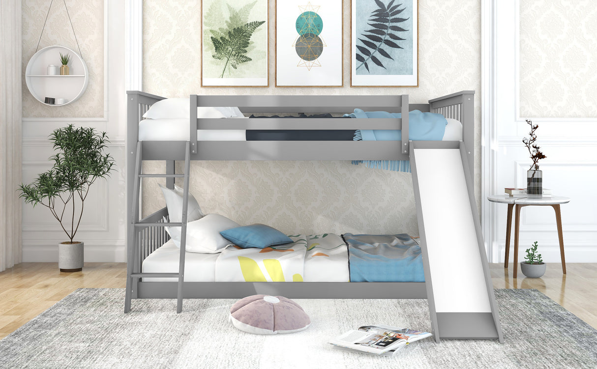 Full over Full Bunk Bed with Convertible Slide and Ladder, Gray - Home Elegance USA