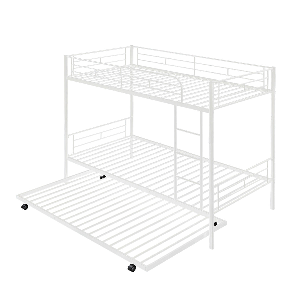 Twin-Over-Twin Metal Bunk Bed With Trundle,Can be Divided into two beds,No Box Spring needed ,White ( old sku: MF194806AAK ) - Home Elegance USA