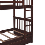 Twin-Over-Twin Bunk Bed with Ladders and Two Storage Drawers (Espresso) - Home Elegance USA