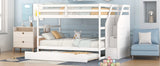 Full-over-Full Bunk Bed with Twin Size Trundle and 3 Storage Stairs,White - Home Elegance USA