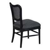 Farmhouse Dining Room Accent Chairs French Distressed Bedroom Chairs with Round Rattan Back Elegant Kitchen Chairs Side Chair, Set of 2 , Rattan Back in Black - Home Elegance USA