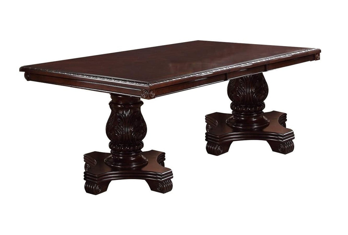 Majestic Royal Dining Room Table w Leaf 2x Arm Chairs And 6x Side Chairs Brown 9pc Set Rubberwood Dining Table Double Pedestal Base Rectangle Table - Home Elegance USA