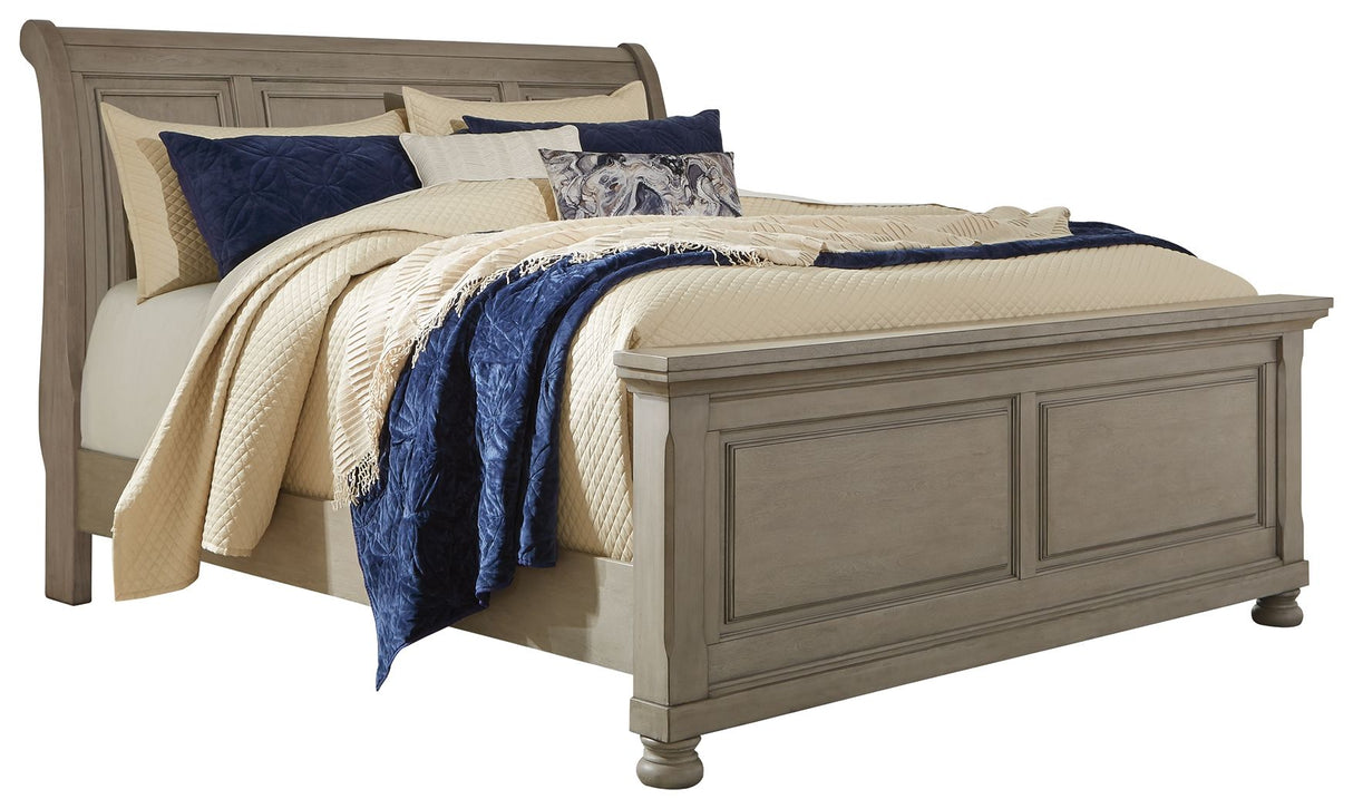 Lettner - Light Gray - Queen Sleigh Bed - 7 Pc. - Dresser, Mirror, Queen Bed, 2 Nightstands - Home Elegance USA