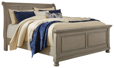 Lettner - Light Gray - Queen Sleigh Bed - 8 Pc. - Dresser, Mirror, Chest, Queen Bed, 2 Nightstands | Ashley