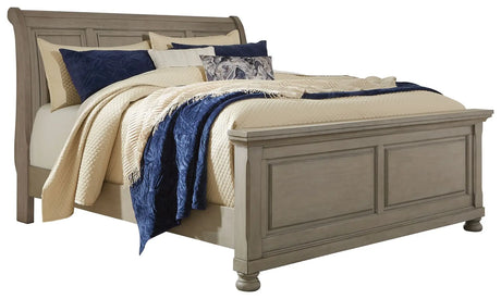 Lettner - Light Gray - Queen Sleigh Bed - 6 Pc. - Dresser, Mirror, Chest, Queen Bed | Ashley