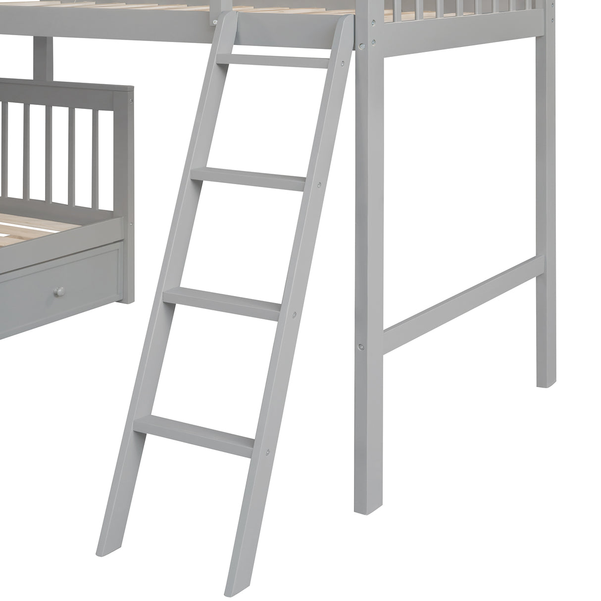 Twin over Full L-Shaped Bunk Bed With 3 Drawers, Ladder and Staircase - Gray - Home Elegance USA