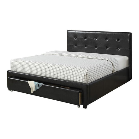 Bedroom Furniture Black Storage Under Bed Queen Size bed Faux Leather upholstered - Home Elegance USA