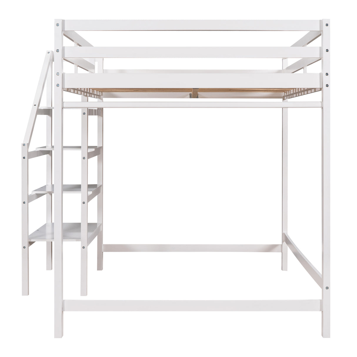 Full Size Loft Bed with Built-in Storage Staircase and Hanger for Clothes,White - Home Elegance USA