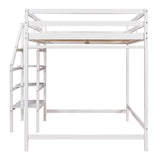 Full Size Loft Bed with Built-in Storage Staircase and Hanger for Clothes,White - Home Elegance USA