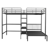 Full Over Twin Metal Bunk Bed with Built-in Desk, Shelves and Ladder, Black