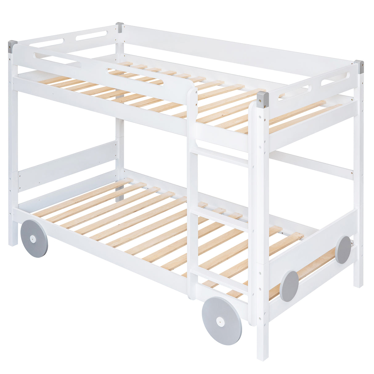 Twin Size Car-Shaped Convertible Bunk Bed, White - Home Elegance USA