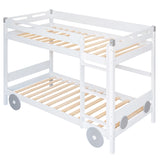 Twin Size Car-Shaped Convertible Bunk Bed, White - Home Elegance USA