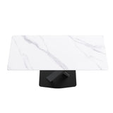 70.87" modern artificial stone white straight edge  black metal leg dining table-can accommodate 6-8 people - Home Elegance USA