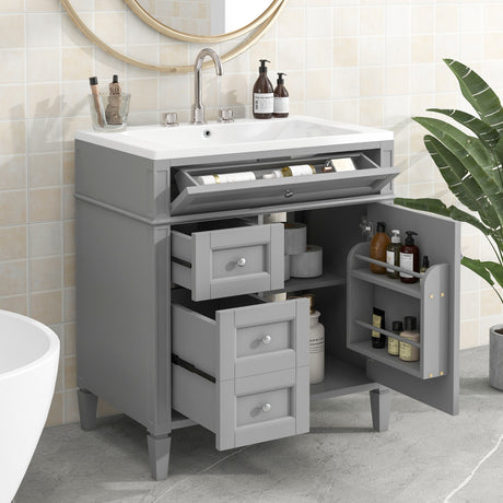 30'' Bathroom Vanity with Top Sink, Modern Bathroom Storage Cabinet with 2 Drawers and a Tip - out Drawer, Single Sink Bathroom Vanity - SW000103AAE - image - 3