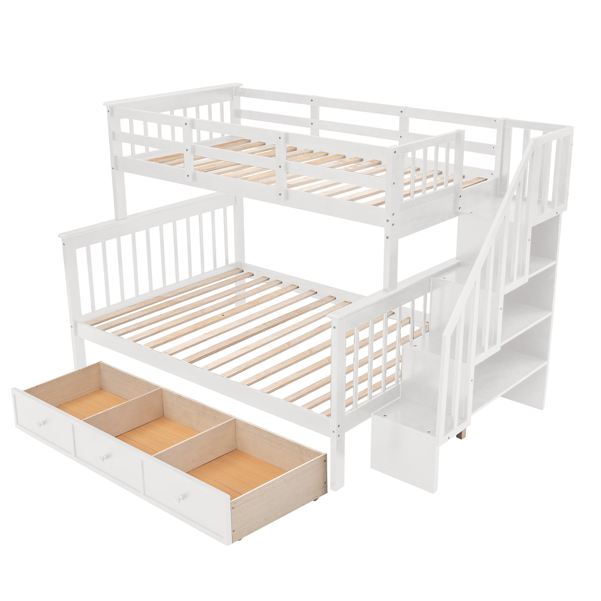 Stairway Twin-Over-Full Bunk Bed with Drawer, Storage and Guard Rail for Bedroom, Dorm, for Adults, White color(OLD SKU :LP000219AAK) Home Elegance USA