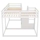 Twin over Twin L-Shaped Bunk Bed with Built-in Middle Staircase,White - Home Elegance USA