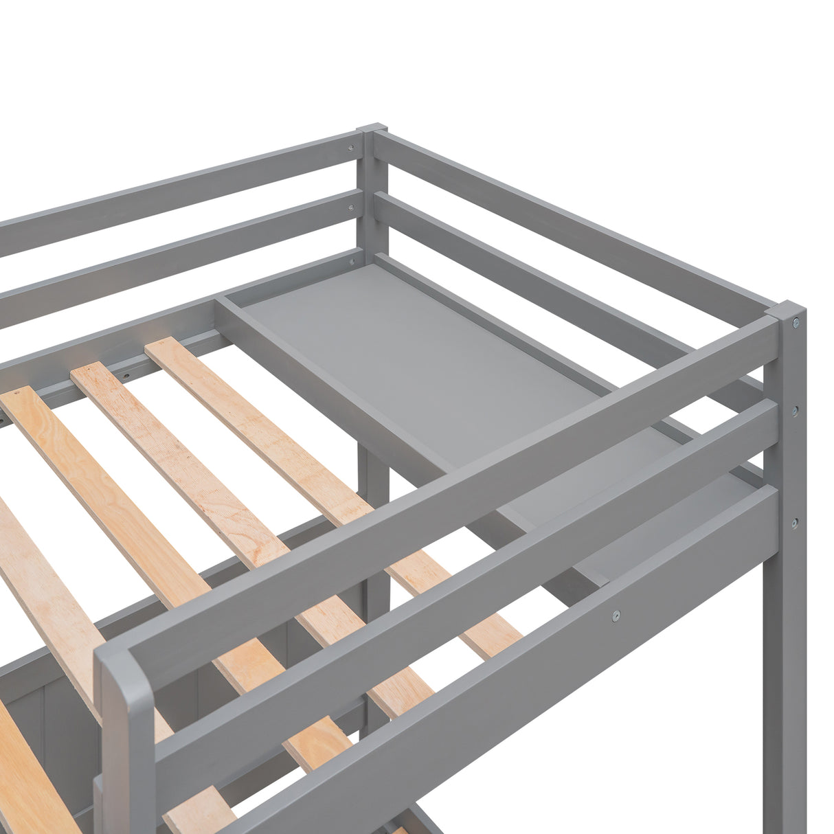 Twin XL over Twin&Twin Bunk Bed with Built-in Four Shelves and Ladder,Gray - Home Elegance USA