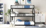 Twin XL/Full XL/Queen Triple Bunk Bed with Long and Short Ladder and Full-Length Guardrails,Black - Home Elegance USA