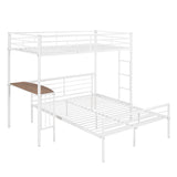 Twin Over Full Metal Bunk Bed with Desk, Ladder and Quality Slats for Bedroom, Metallic  White（OLD SKU :LP000092AAK） - Home Elegance USA
