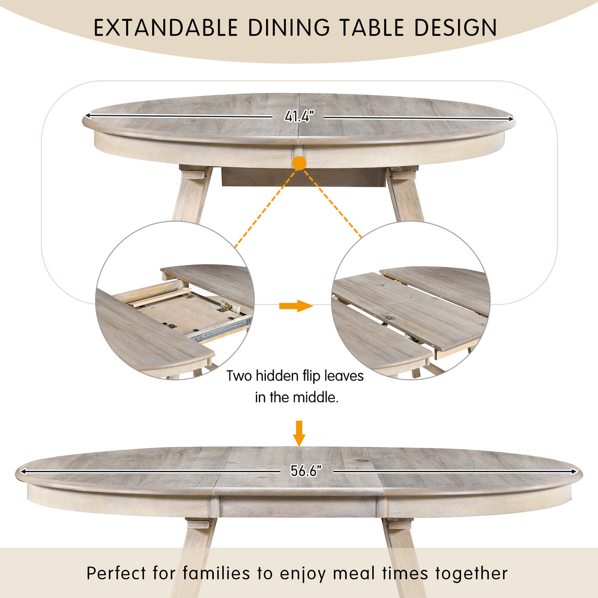 TREXM 5-Piece Wood Dining Table Set Round Extendable Dining Table with 4 Dining Chairs, Dining Room Table Set for 4 person for Dining Room (Natural Wood Wash) - Home Elegance USA