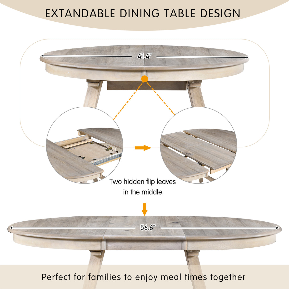 TREXM Wood Dining Table Round Extendable Dining Table for Dining Room (Natural Wood Wash) - Home Elegance USA