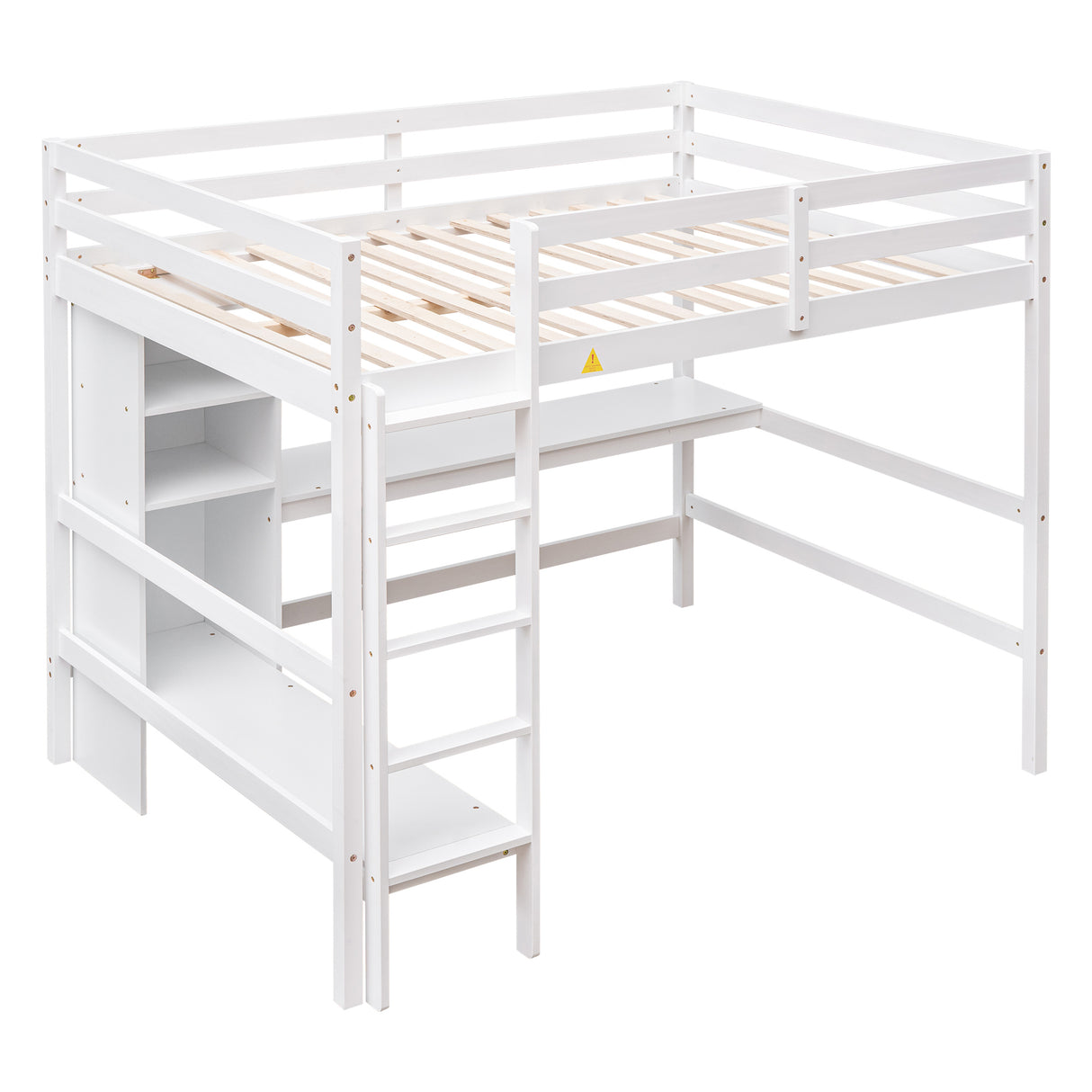 Full Size Loft Bed with Multifunction Shelves and Under-bed Desk, White - Home Elegance USA